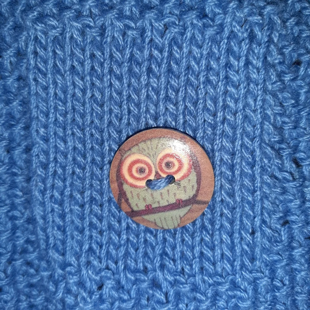 OWL BLUE SCARF- CUTE OWL BUTTONS-KNITTED